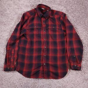 Royal Robbins Button Shirt Mens Small Long Sleeve Flannel Plaid Red Black Warm